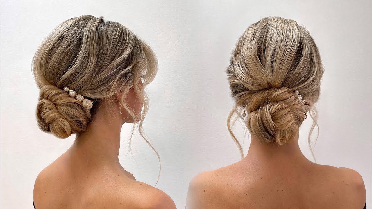 Gorgeous low bun hairstyle for short shoulder length hair - wedding/bridal/ bridesmaid quick up-do! - YouTube