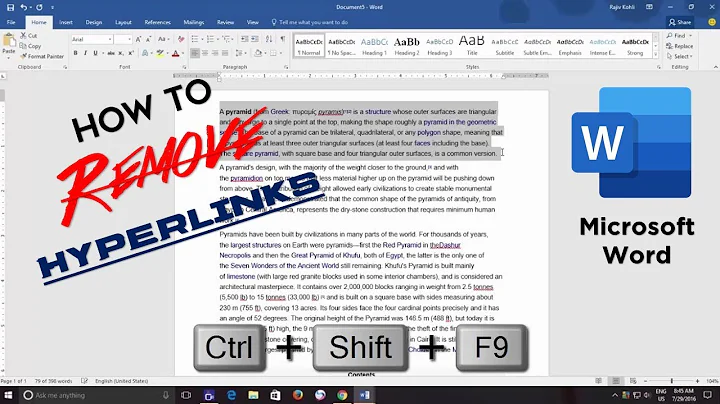 How to Remove All Hyperlinks from Word Document | Microsoft Word Tutorial