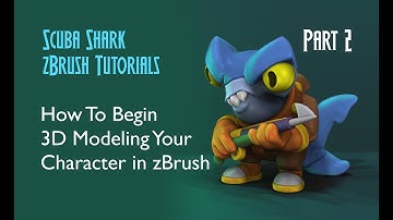 How to Begin 3D Modeling Your Character in zBrush - Scuba Shark Tutorial PART 2