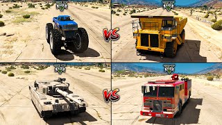 GTA 5 Giant Dump Truck  VS Fire Truck VS BigBrat Truck VS Military Tank GTA 5 - WHICH IS BEST?