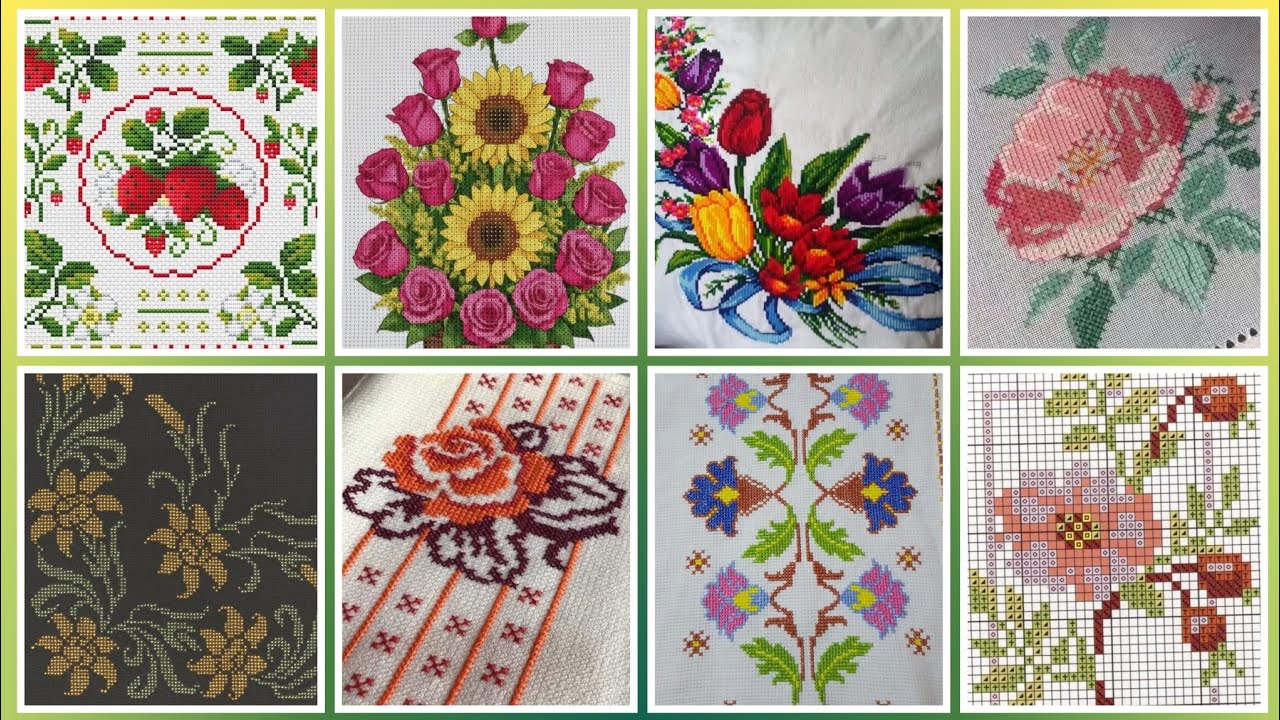 Вышивка крестом с цветочным узором. Ручная вышивка плотным хлопком / Красивая ручная вышивка крес...