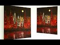 Stadt bei Nacht Malen mit Acrylfarben - Colorful Cityscape at Night - Skyline - Acrylic Painting