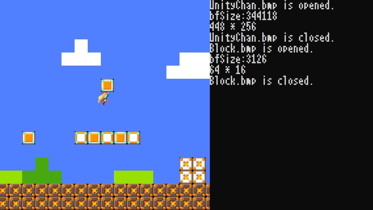 マリオ（プロフ見てください） スーパーマリオを小一時間で作ってみたGL【OpenGLゲーム