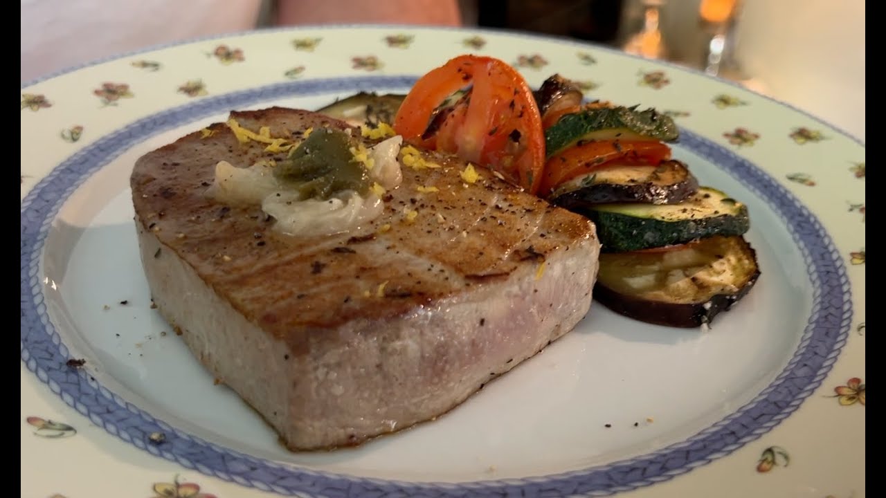 Cœur de thon mi-cuit gratin de légumes