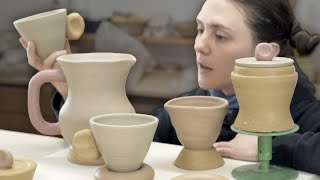 Mixing clay to make a weirdo coffee set