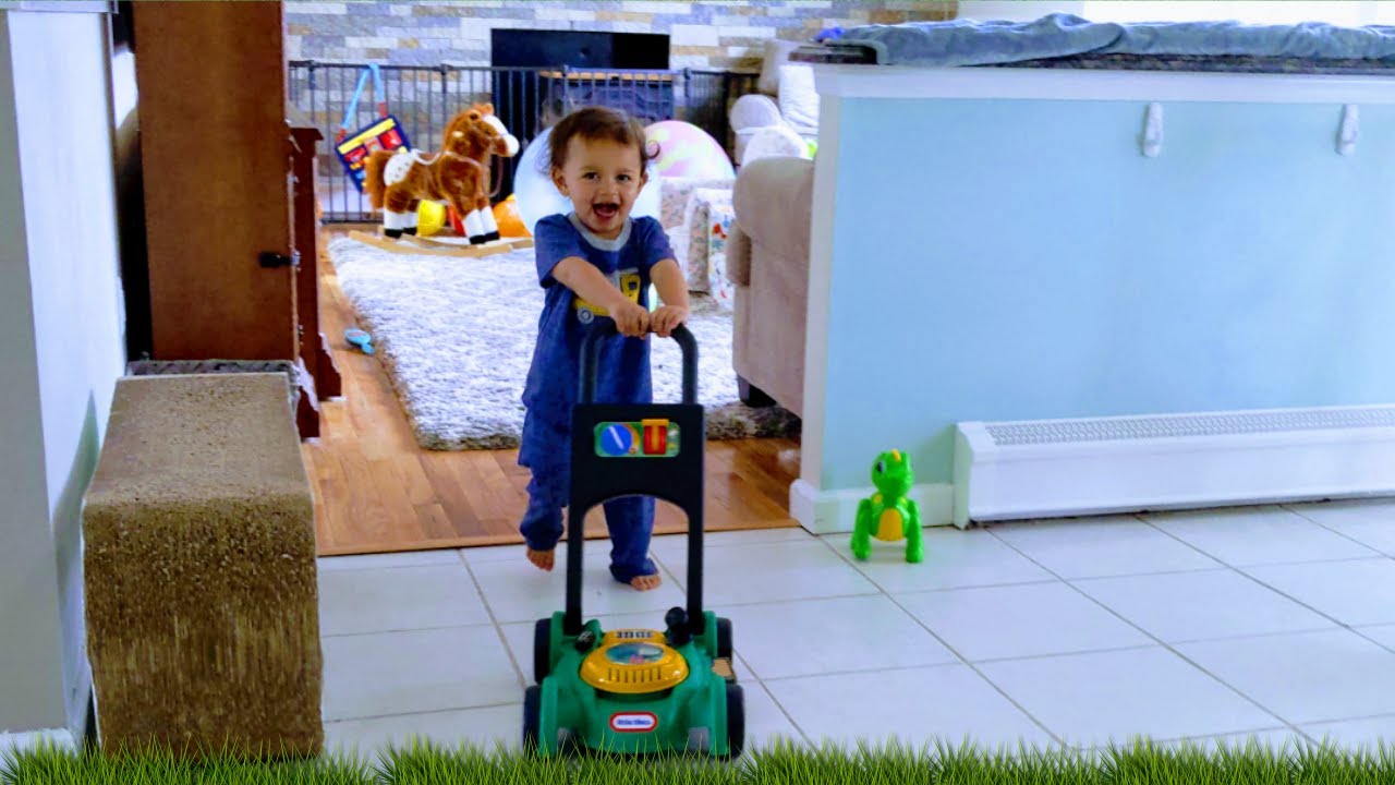 Super cute 2 year old loves his lawn mower|Little Tikes Gas 'n Go Mower|