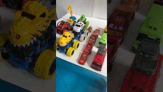 walt disney pictures toy story 4, tomica construction vehicles, shark mcqueen underwater attack.