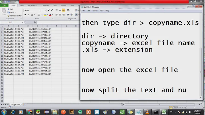 Copy file name into excel with cmd