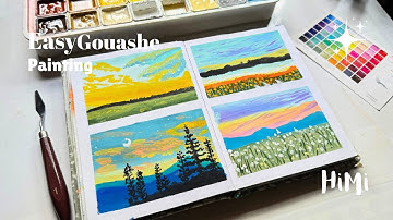 Gouache landscape tutorial for beginners🌱watercolour painting Nature painting HiMi gouache painting