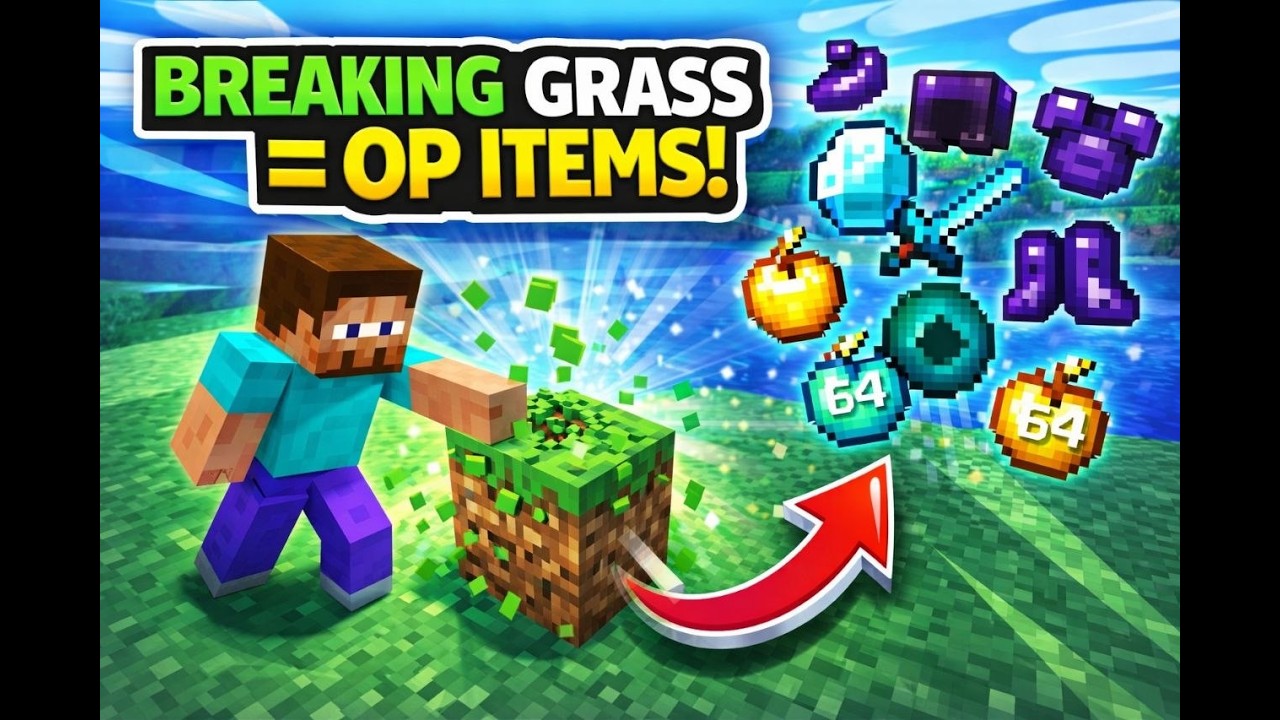 MINCRAFT BUT GRASS BLOCK GIVES ME OP ITEMS ️ 💥 - YouTube