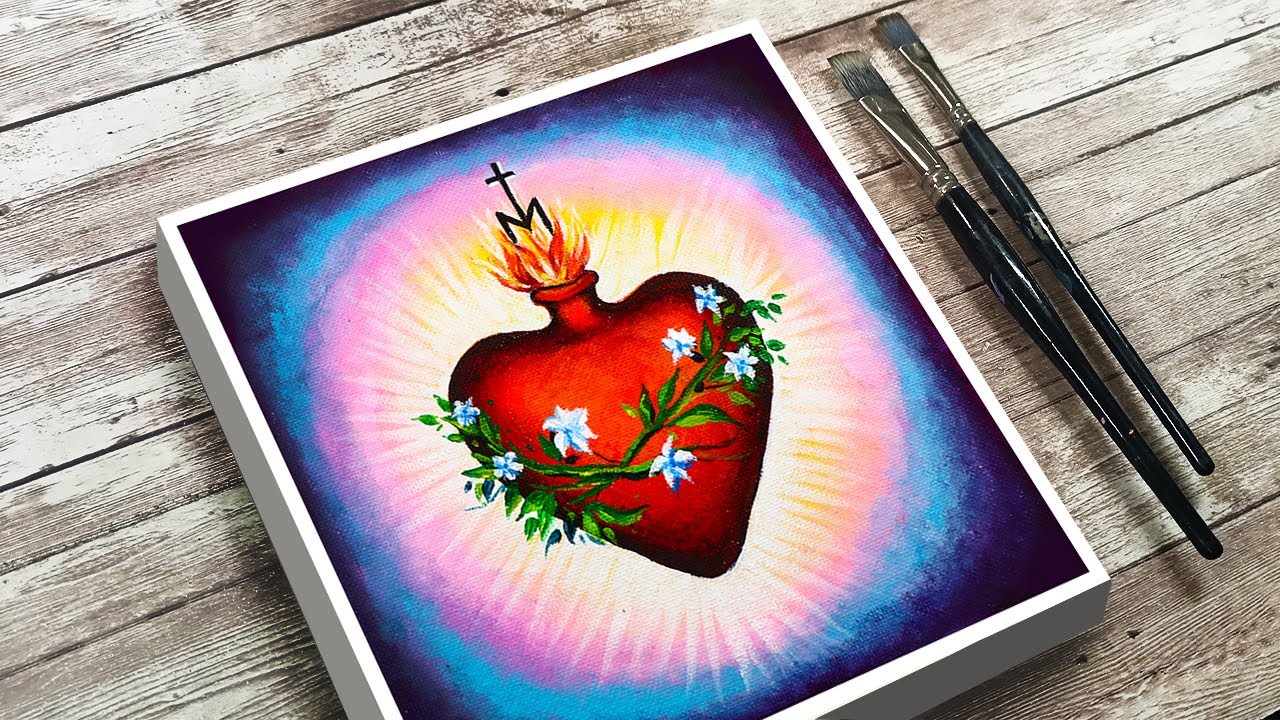 How To Draw Sacred heart | Acrylic Painting - Easter Painting