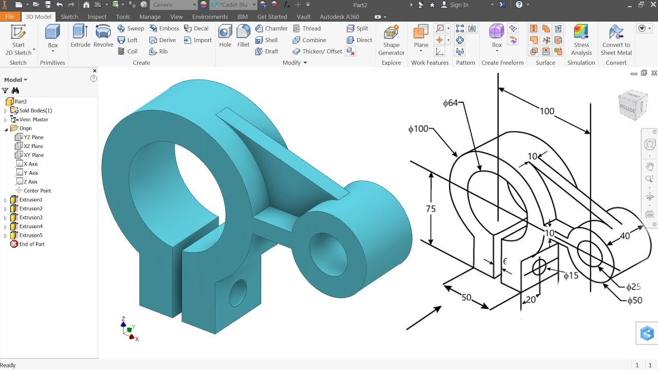 Autodesk Inventor Tutorial For Beginners Exercise 5 - YouTube