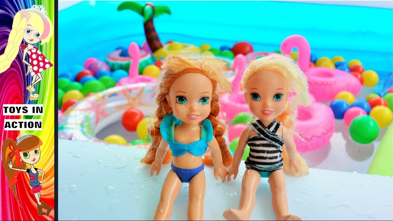 Anna and Elsa Toddlers Swimming Pool Toy Hunt! Dive for Toys! Barbie ...