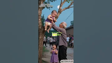 A Naughty Baby Climbed Up A Tree And Couldn T Get Down Crying Loudly Grandpa Carried Baby Cute 