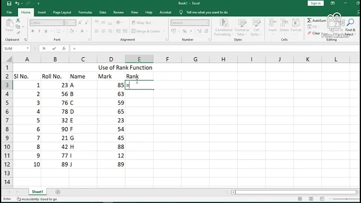 Use of Rank Function in Ms Excel in Easy step by step method