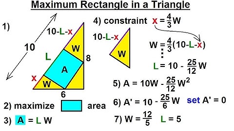 Calculus 1: Max-Min Problems (17 of 30) Maximum Rectangle in a Triangle