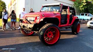 WhipAddict: Red Jeep Wrangler Right Side Drive Lifted on Off-Road 26x14s,  Custom Interior - YouTube