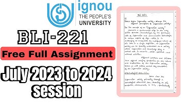 BLI 221 Assignment Ignou. BLIS assignment.(July 2023 to 2024 session) . Free and full assignment.