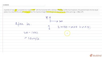 A particle of mass `2m` is projected at an angle of `45^(@)` with the horizontal