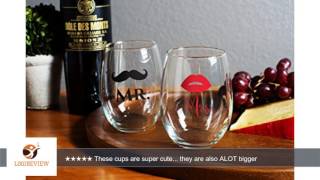 Mustache and Lips Mr and Mrs Wine Glass Set, Stemless Wine Glasses, Unique Gift, Wedding Gift,