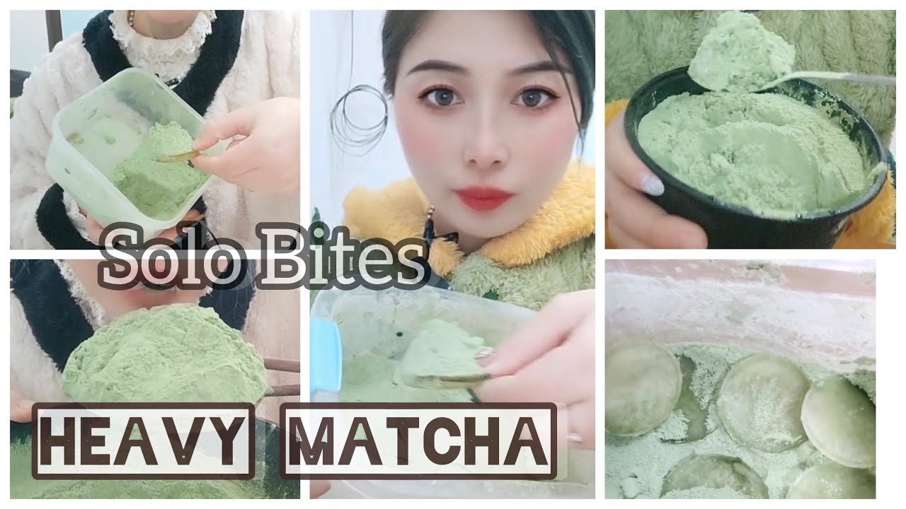 ASMR Heavy Matcha Ice eating hard ice with matcha powder Her solo