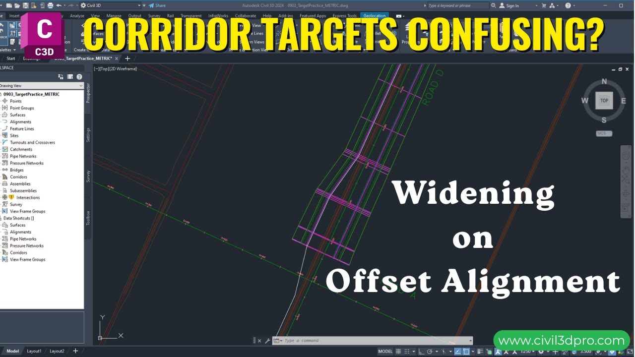 9.3 Как задать целевые параметры коридора для расширения дороги в Civil 3D | Создание расширения ...
