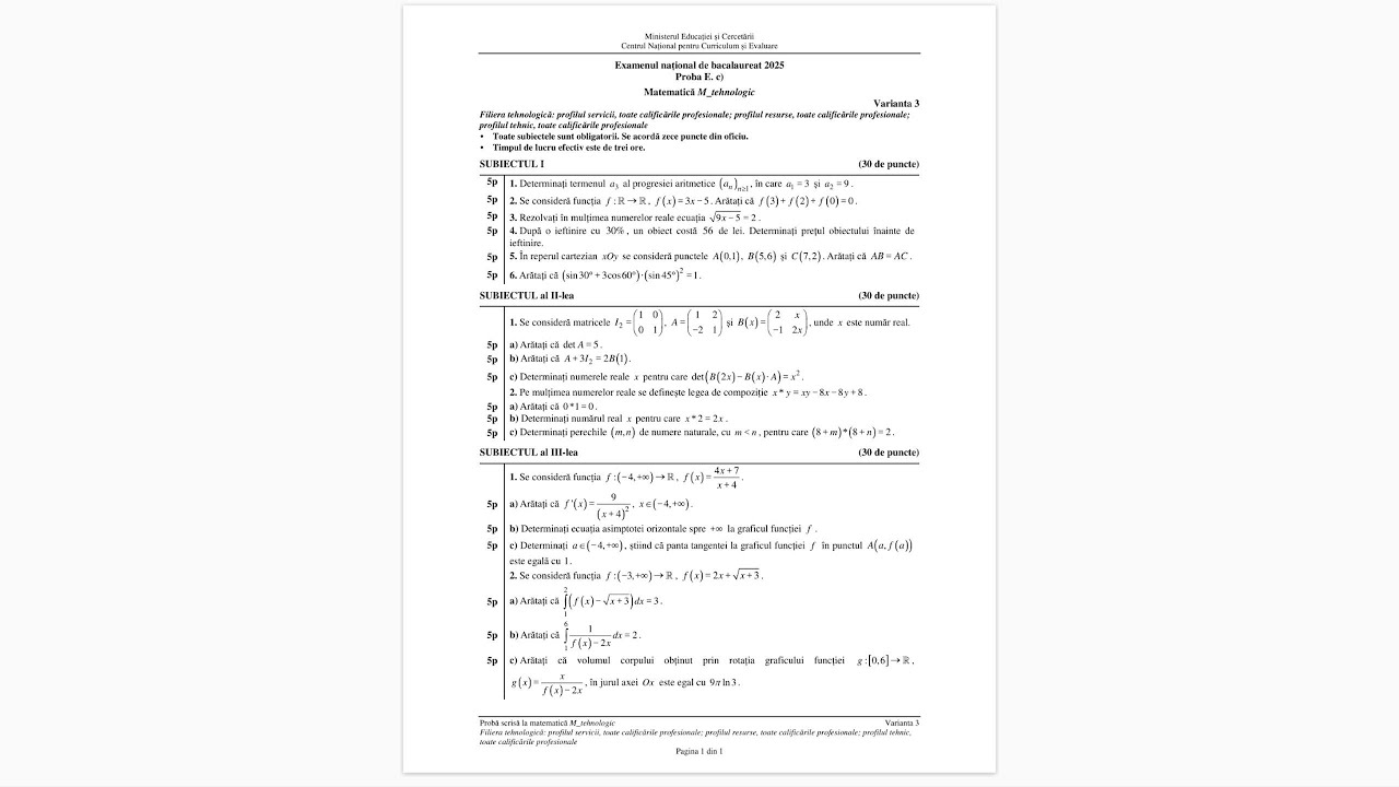 Bacalaureat 2025 - Tehnologic - Sesiune speciala