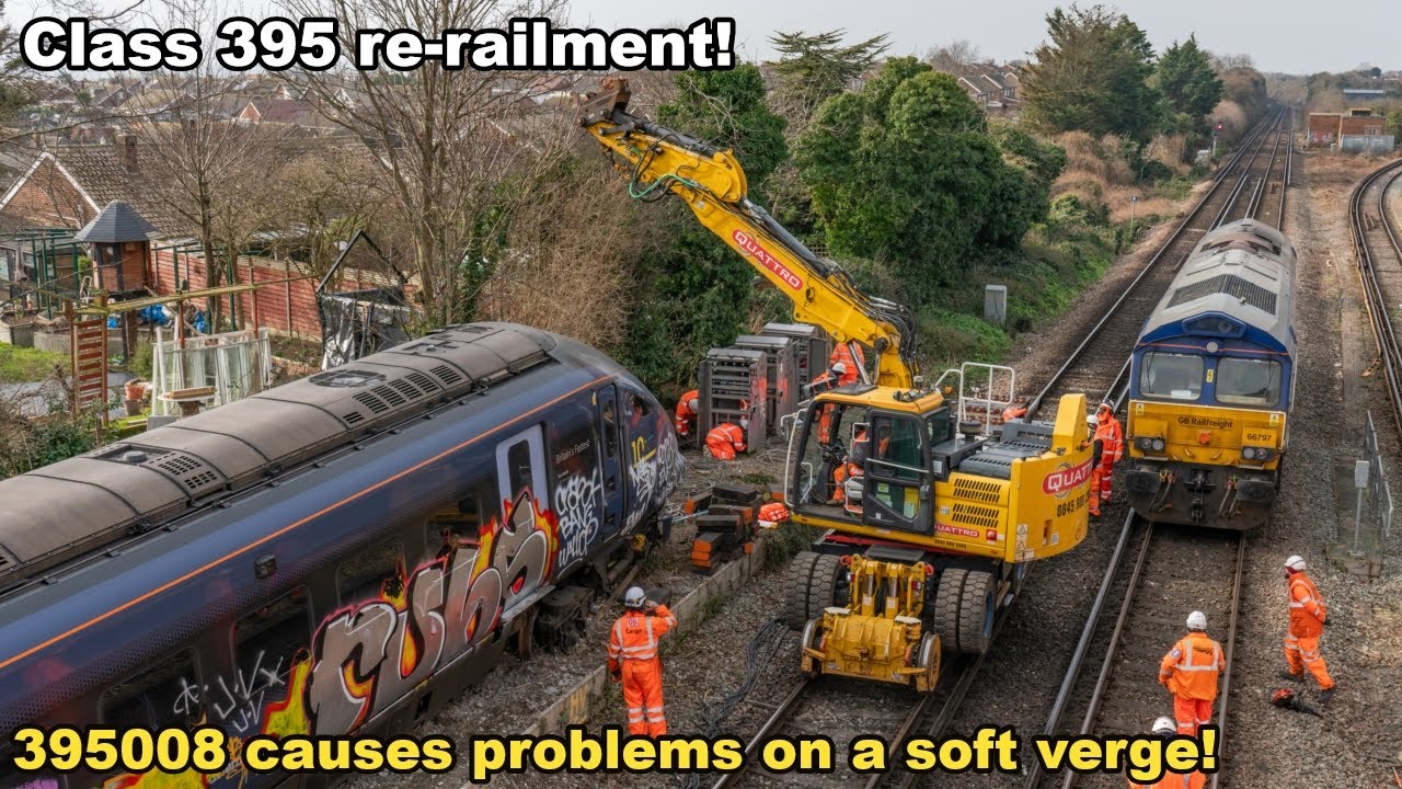 Hitachi Class 395 Re-Railment! 395008 finally re-railed after 3 months!