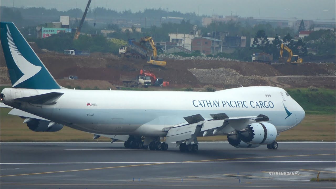 雨天747貨機擾流板反推煞停~國泰航空B747-867F起降桃機05L|Cathay Pacific Cargo Boeing 747-8F ...