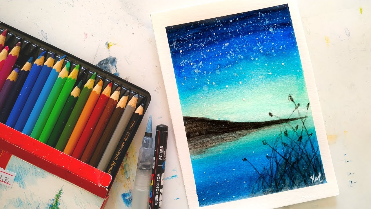 How To Use Watercolor Pencils Easy - Night Scenery - Youtube