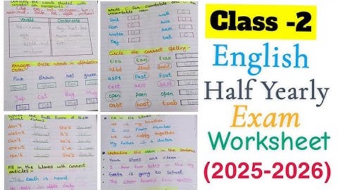 Class 2 English Half Yearly Exam Question Paper 2025-2026|Class 2 English Grammar Exam worksheet