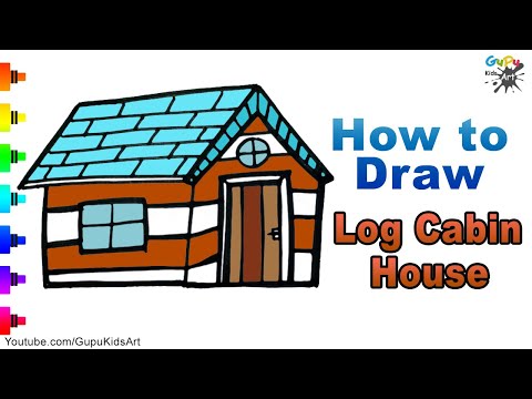 How to draw a Log Cabin for kids