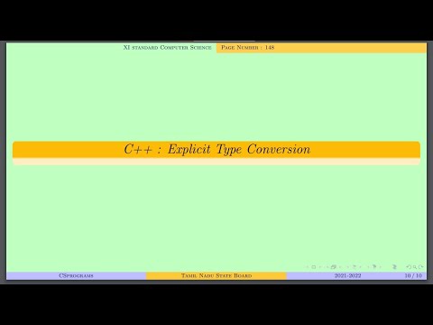 C++ : Explicit Type Conversion | TN State Board | XI CS | Pg.No.148
