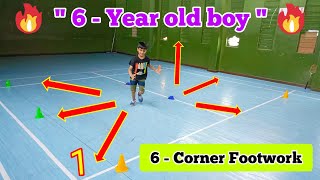 6 - Year Old Boy 🔴 6 Corner Footwork Training 🔴 Beginners Badminton Coaching 🔴 Kids 🔴 Basic