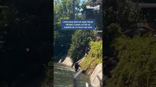 Officials rescue man from Fresno canal after he jumped in to save his dog #fresno #rescue