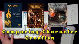 Notequest, Four Against Darkness, D100 Dungeon - Comparing Character Creation