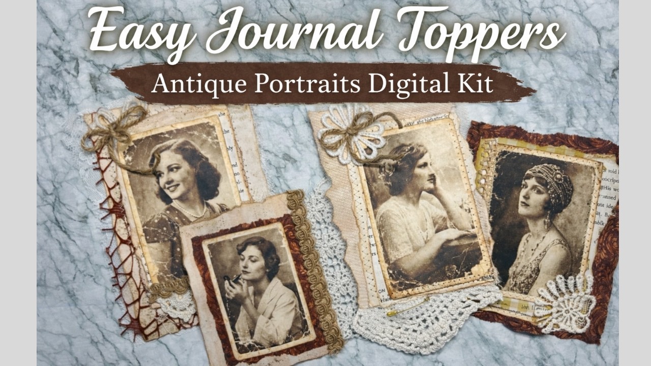 Junk Journal Toppers Tutorial Using Antique Portrait Digital Kit | Easy Ephemera DIY