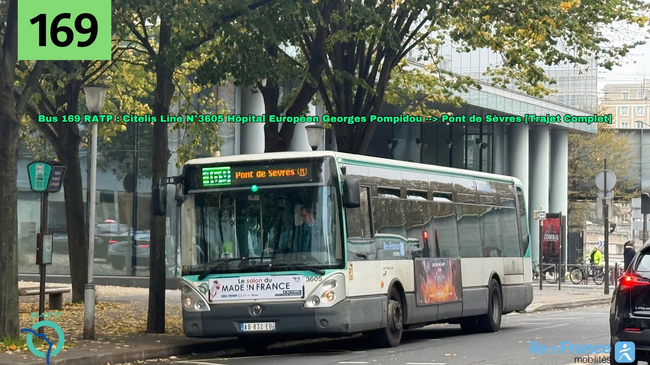 Bus 169 RATP : Citelis Line N°3605 Hôpital Georges Pompidou / Pont de Sèvres