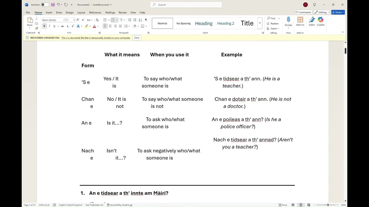 'Se, Chan e, An e and Nach e  Scottish Gaelic Grammar