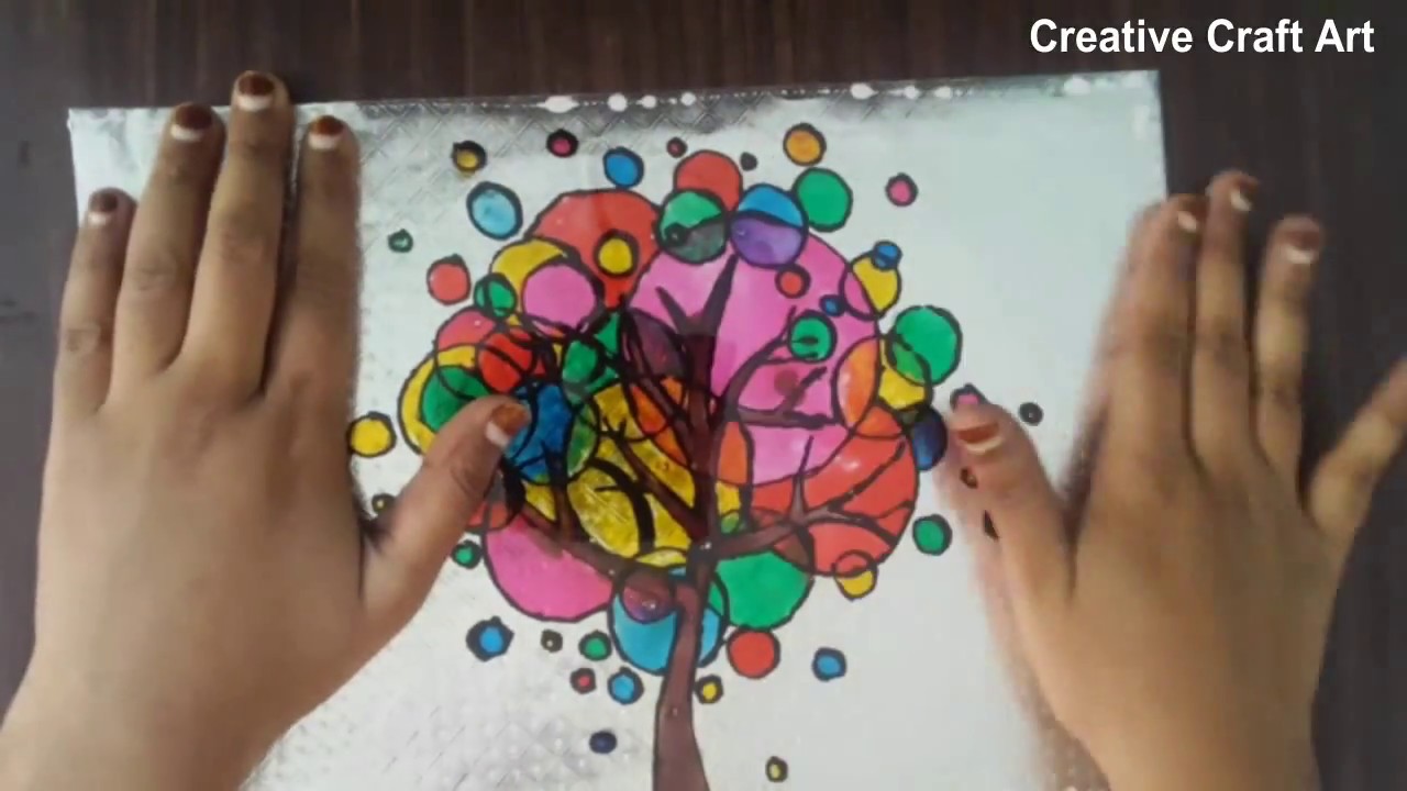 Glass Paint Technology Colourful Tree Painting on Glass creative