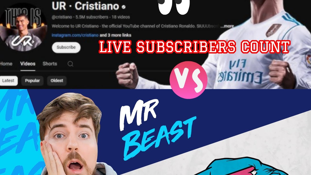 UR • CRISTIANO VS MR BEAST LIVE SUBSCRIBERS COUNT 😱😱👊🏻 - YouTube
