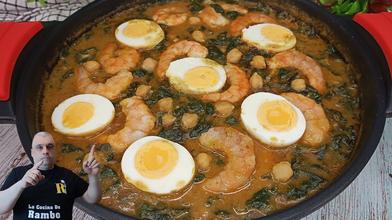 🤩 Garbanzos con Espinacas y Langostinos en solo 10 Minutos! 🤩🤩