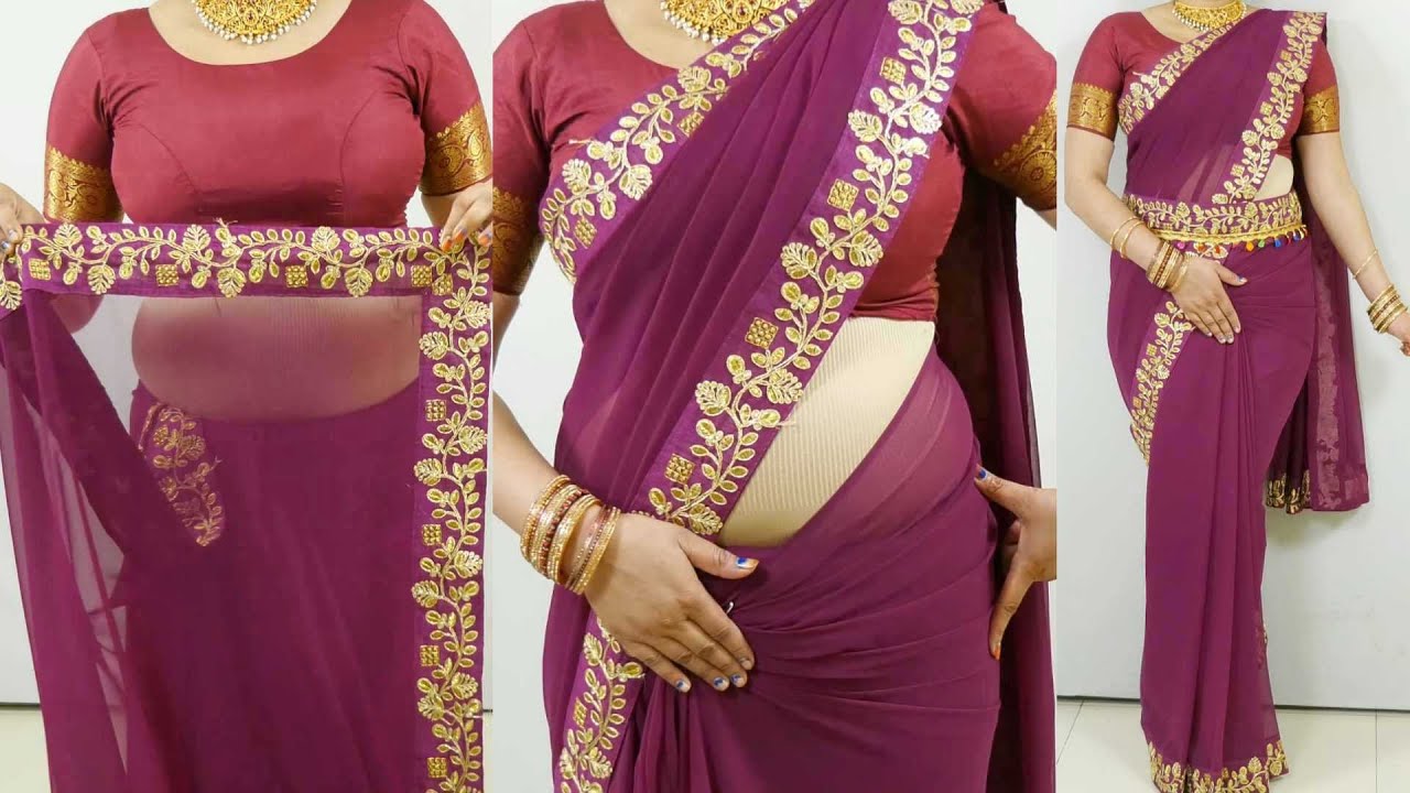 How to drape Georgette Saree Perfectly for beginners with new trick |  Saree draping perfectly