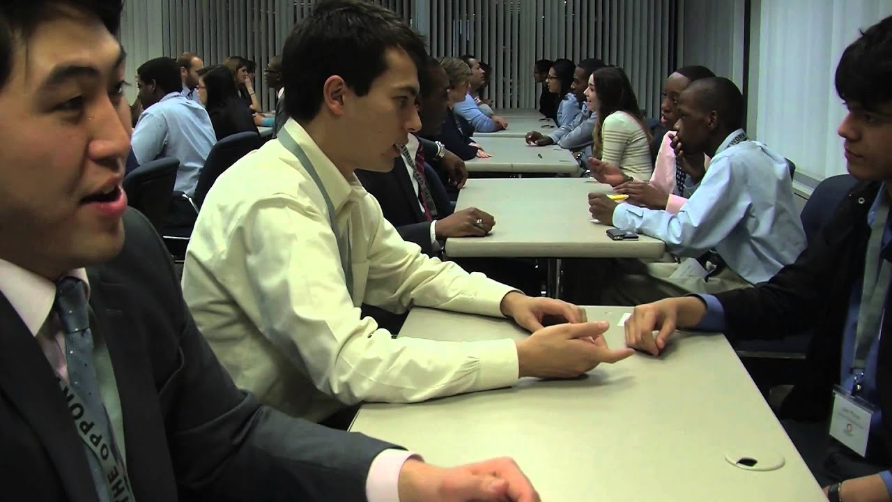 In Manhattan conference room, a networking workout for students