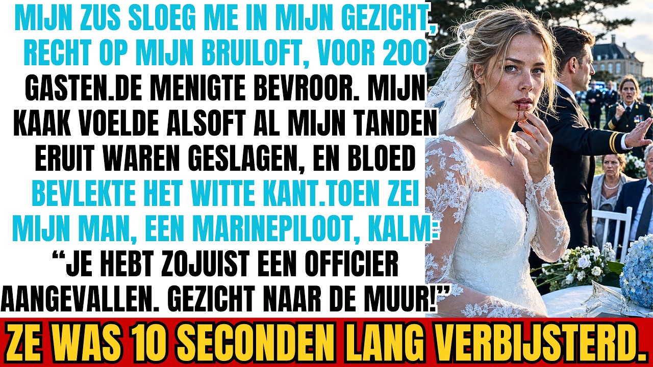 Mijn eigen zus sloeg me midden in mijn gezicht, vlak voor het altaar, voor tweehonderd gasten. Het bloed spatte over mijn witte trouwjurk en mijn moeder rolde alleen geïrriteerd met haar ogen....