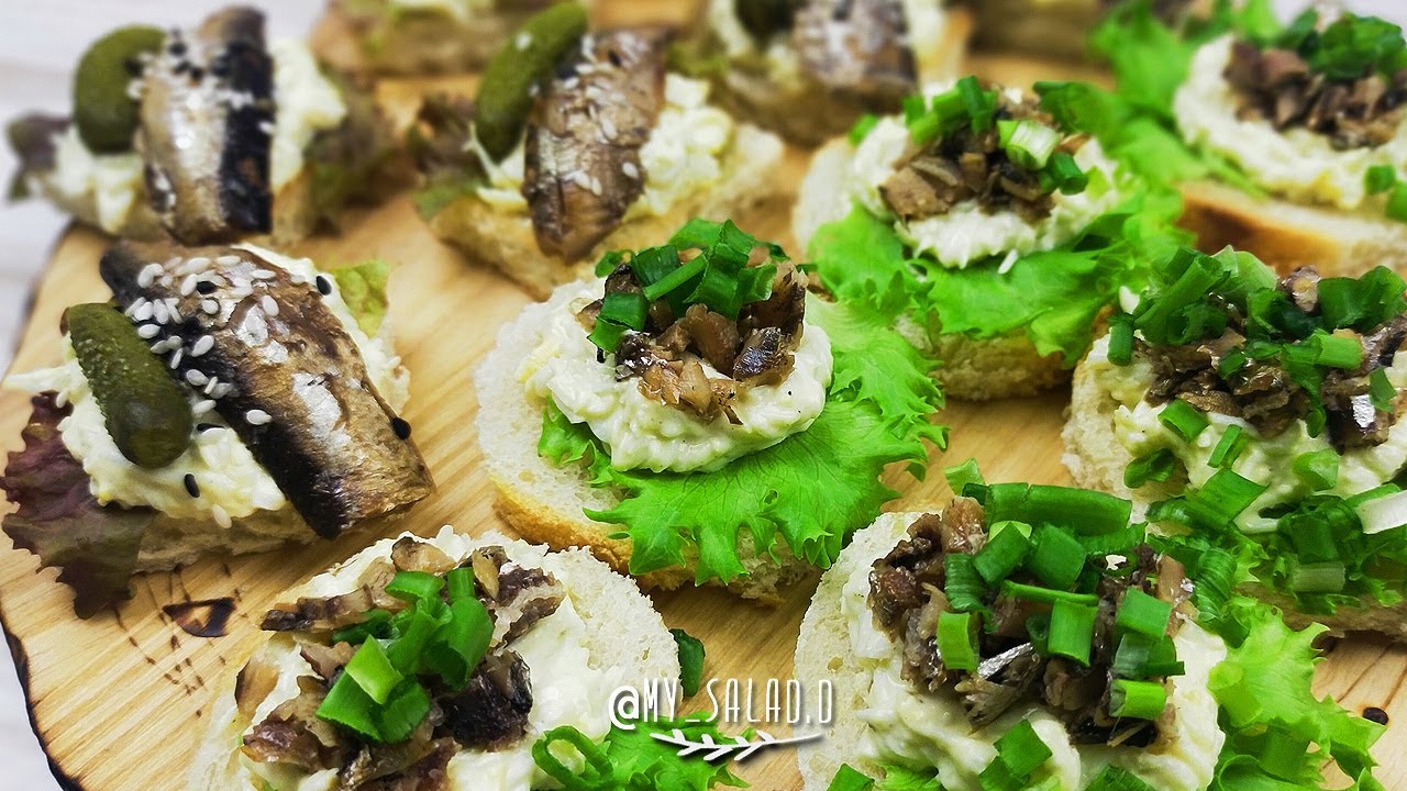 НЕ просто ВКУСНО, но и КРАСИВО! Бутерброды, канапе со ШПРОТАМИ на праздничный стол*My SALAD