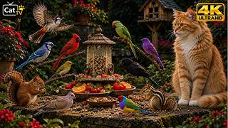 Wildlife TV for Cats 🌿 Birds Swoop Down as Playful Squirrels Explore a Hidden Garden | 4K.