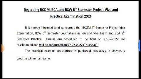 Kkhsou Regarding BCOM, BCA and BSW 5 h Semester Project-Viva and  Practical Examination 2021