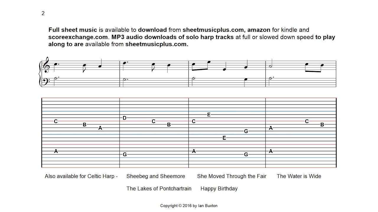 O'Carolans on Celtic or Folk Harp Tab (slow version) arranged