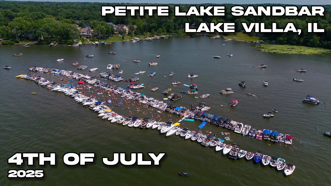 4th of July on Petite Lake Sandbar (Chain O'Lakes, IL) | 4k Drone View